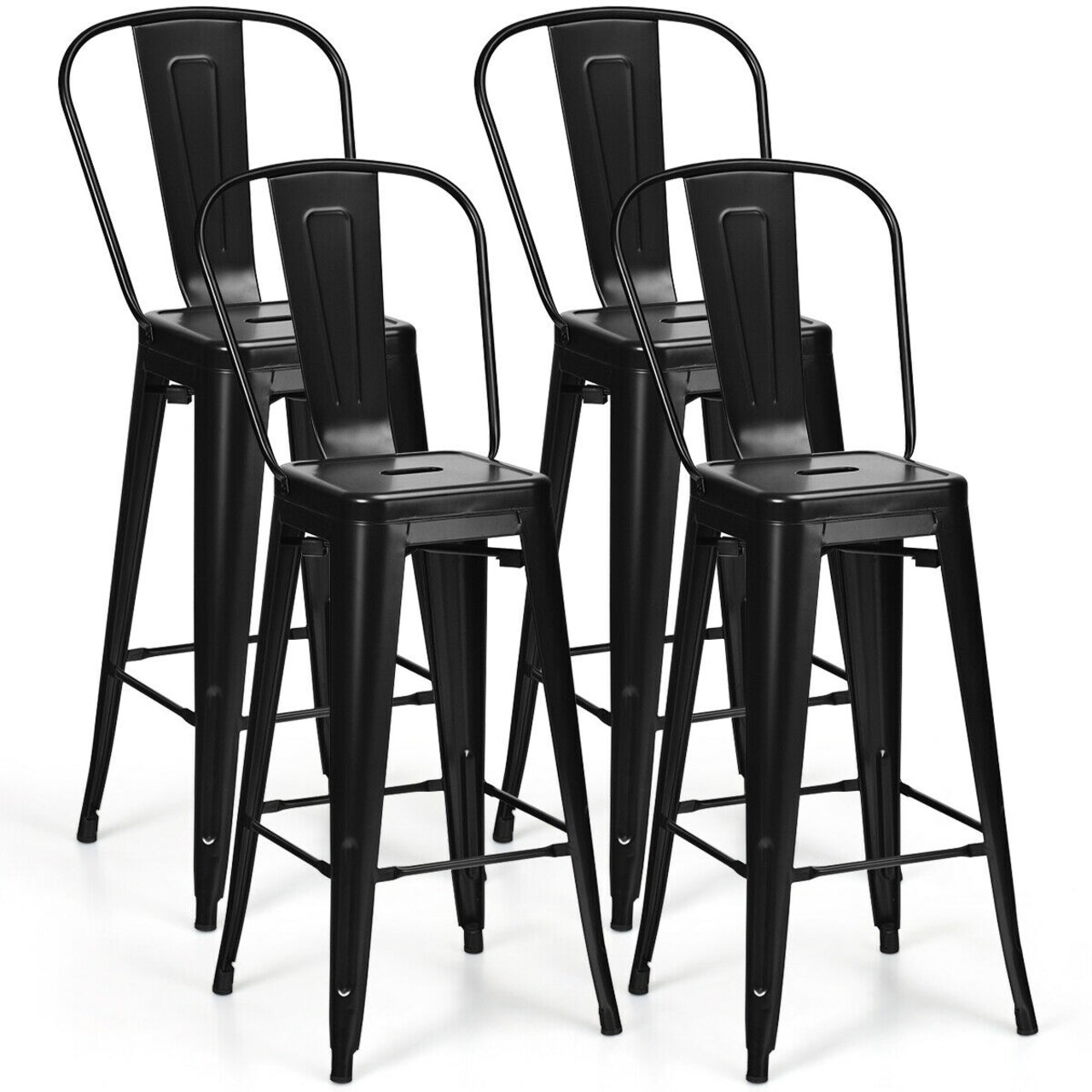 30 Inch Set of 4 High Back Stackable Metal Bar Stools with Removable Backrest and Footrest